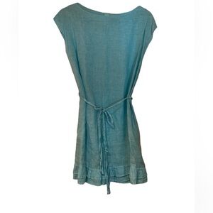 120% Lino / light blue braided belt bateau neck mini ruffle Dress Sz 42 M